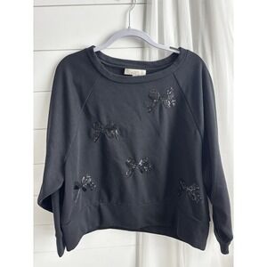 LOFT Black Off-the-Shoulder Sweater with Sequin Bows